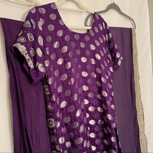 Purple Foil Salwar Kameez Indian 3-Piece Set – Size 40